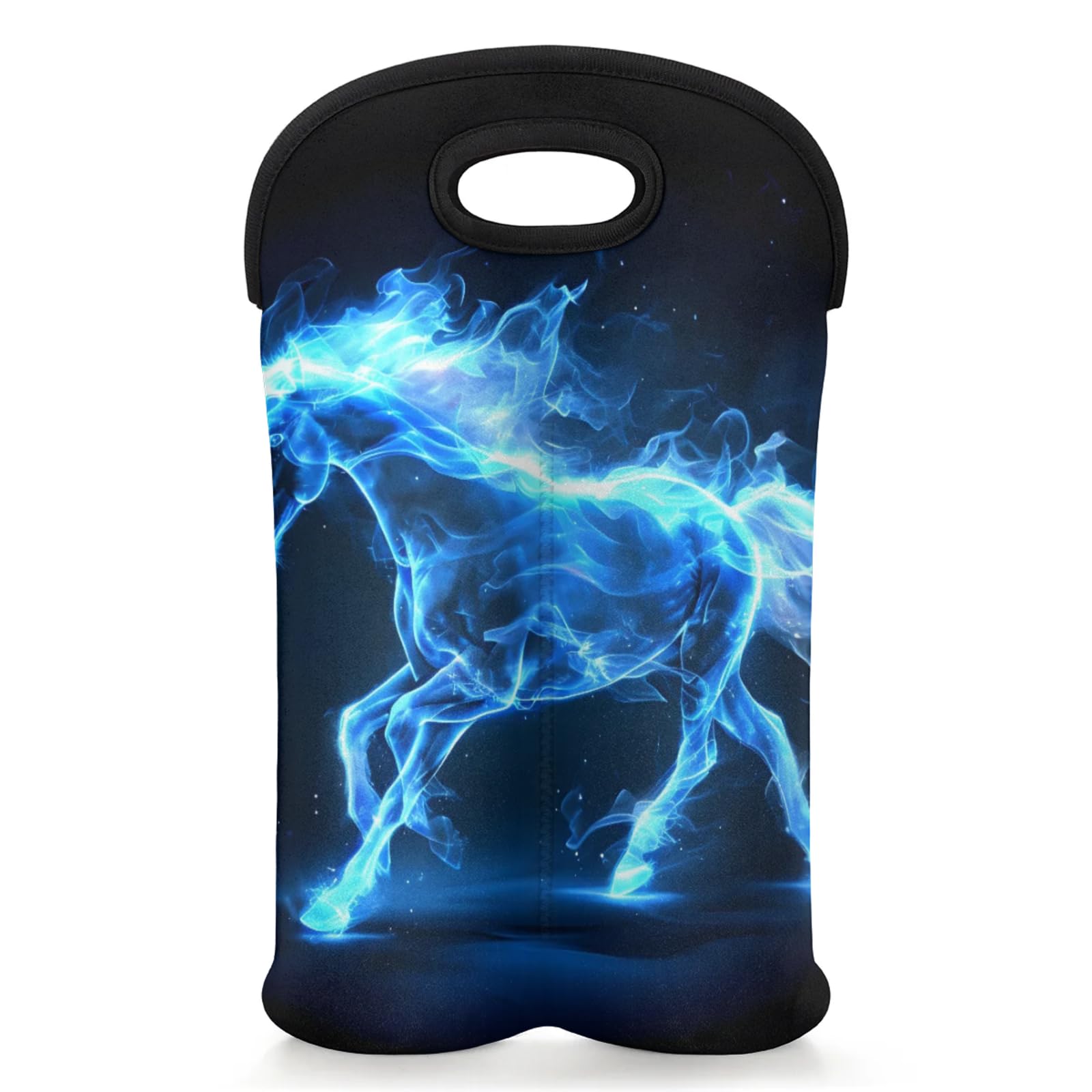 GzLeyigou 2 Bottles Abstract Fiery Horse Wine Bag Sleeve Totes Neoprene Protective Wine Carrier Bag for Wine,Water, Champagne, Beer, Baby Bottles,Gift 14.5 x 10 Inches