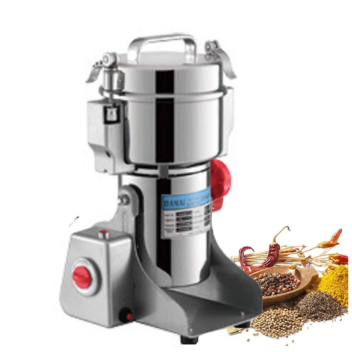 HSJCZMDElectric Grain Grinder,800g Open-Cover-Stop Protection,2400W Grain Grinder Machine,Spice Mill Powder Machine with 5-Minute Timer Function,B