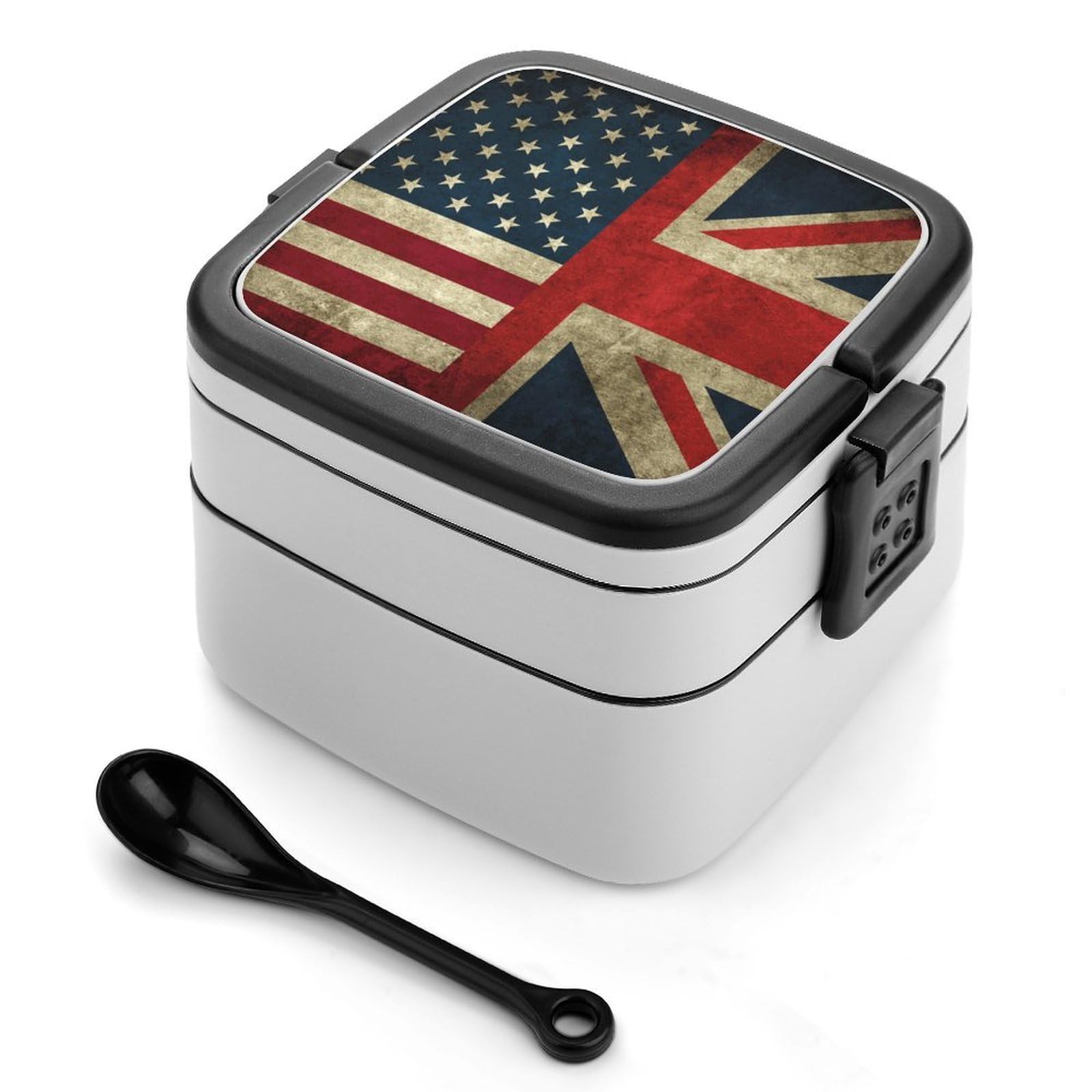 CGSBNGHA Vintage Americans-and-Union Jack Flag Bento Lunch Box 2 Layer Lunchbox Food Container for Adults Office