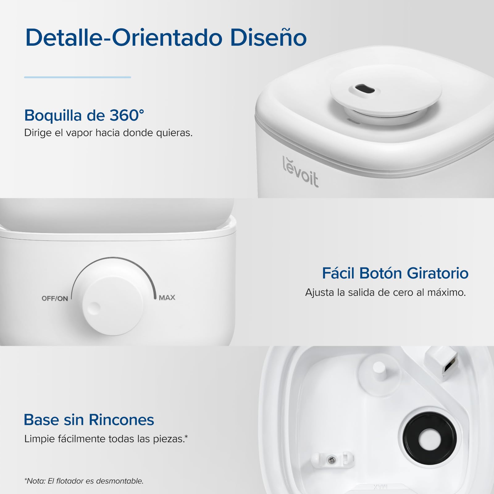 LEVOIT Humidificador Bebés Mocos y Tos, 2.5L Cool Mist Hasta 25H para Dormitorio, 23dB Silencioso, para Bebés, Habitación de Niños, Boquilla Giratoria de 360°, Apagado Automático, sin BPA