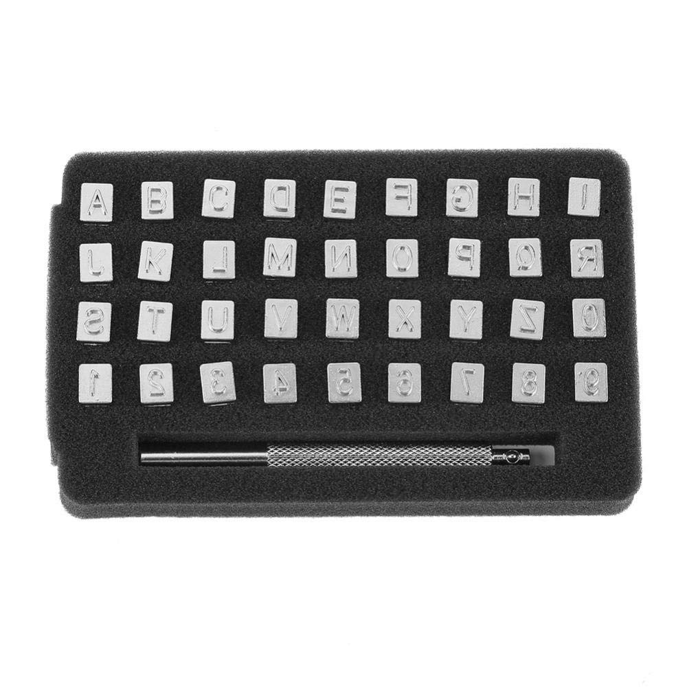 36 piezas de herramientas de punzonado de sellos de letras y números de Leathercraft estampar cuero, alfabeto de 26 letras y 10 números de impresas para (6mm)