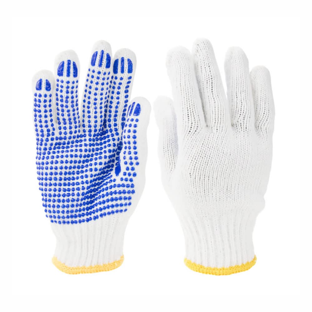 Lot de 12 paires de gants de travail blancs en coton avec revêtement en caoutchouc à pois pour la construction, le jardinage, le nettoyage des gants de travail respirants