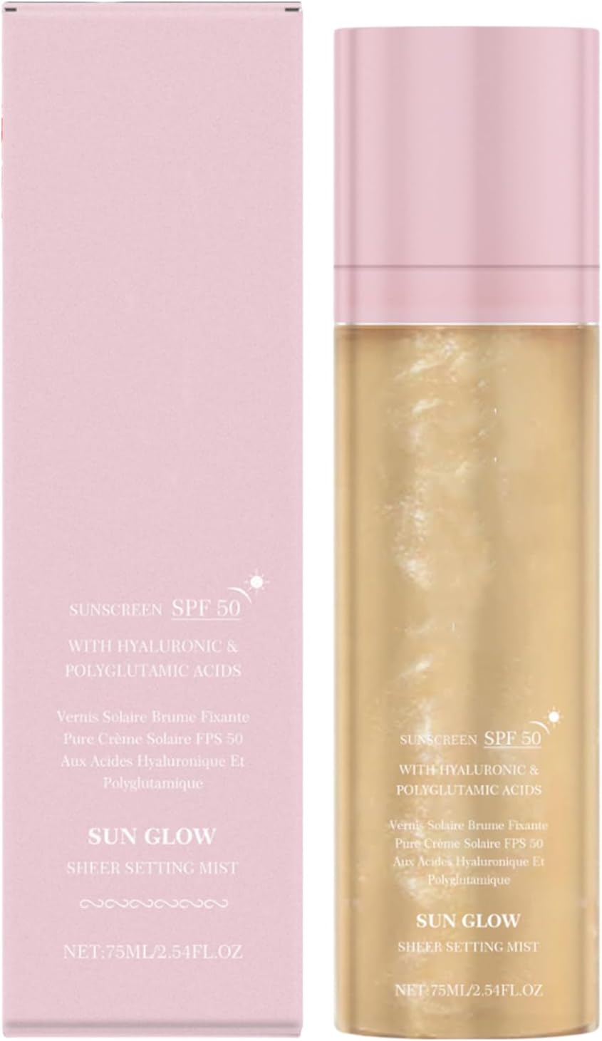 Sungllaze Sheer Setting Mist Sunscreen SPF 50 - Non-Greasy, Quick-Absorbing Hydrating Makeup-Friendly Glow Spray | Shimmering Body Oil Mist for Face and Body