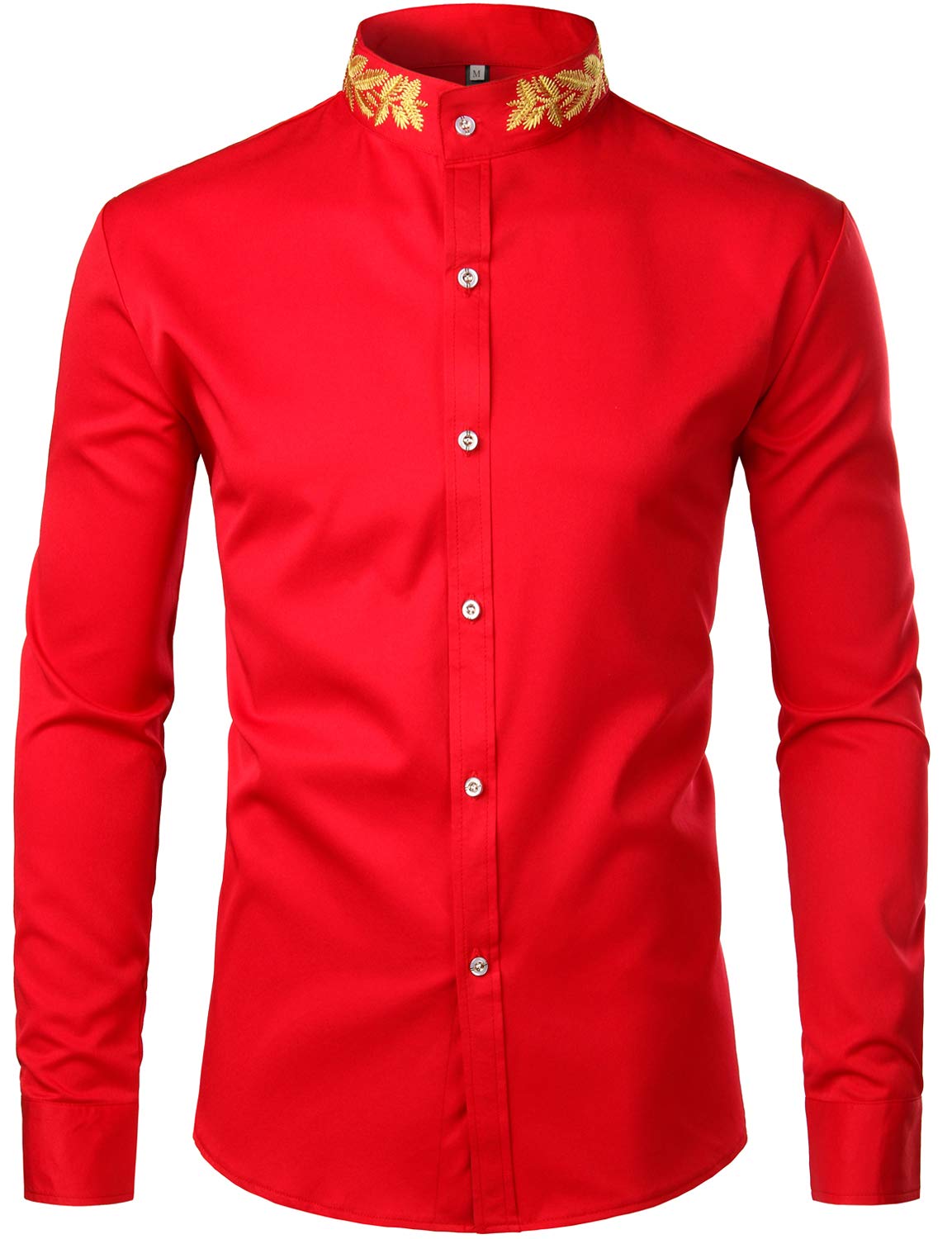 ZEROYAA Mens Hipster Gold Embroidery Mandarin Collar Slim Fit Long