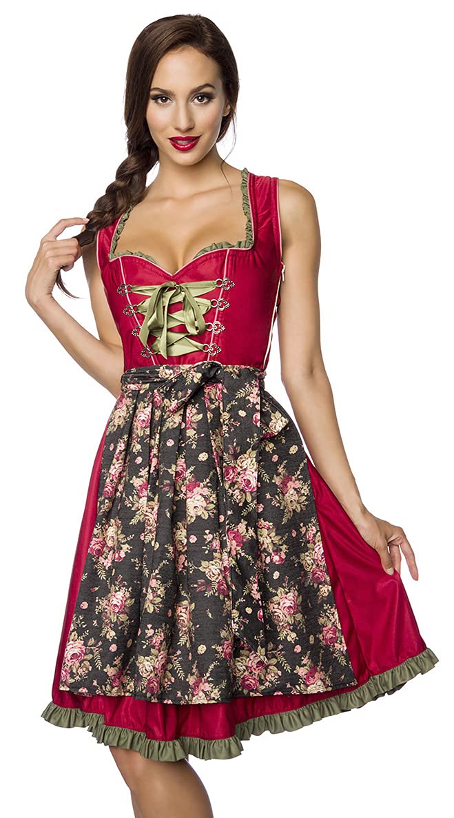 Luxus Designer Dirndl mit Schürze Kleid Dirndkleid Oktoberfest Tracht Trachtenkleid Spitze Denim Blumenprint Paspelierung Rüschen