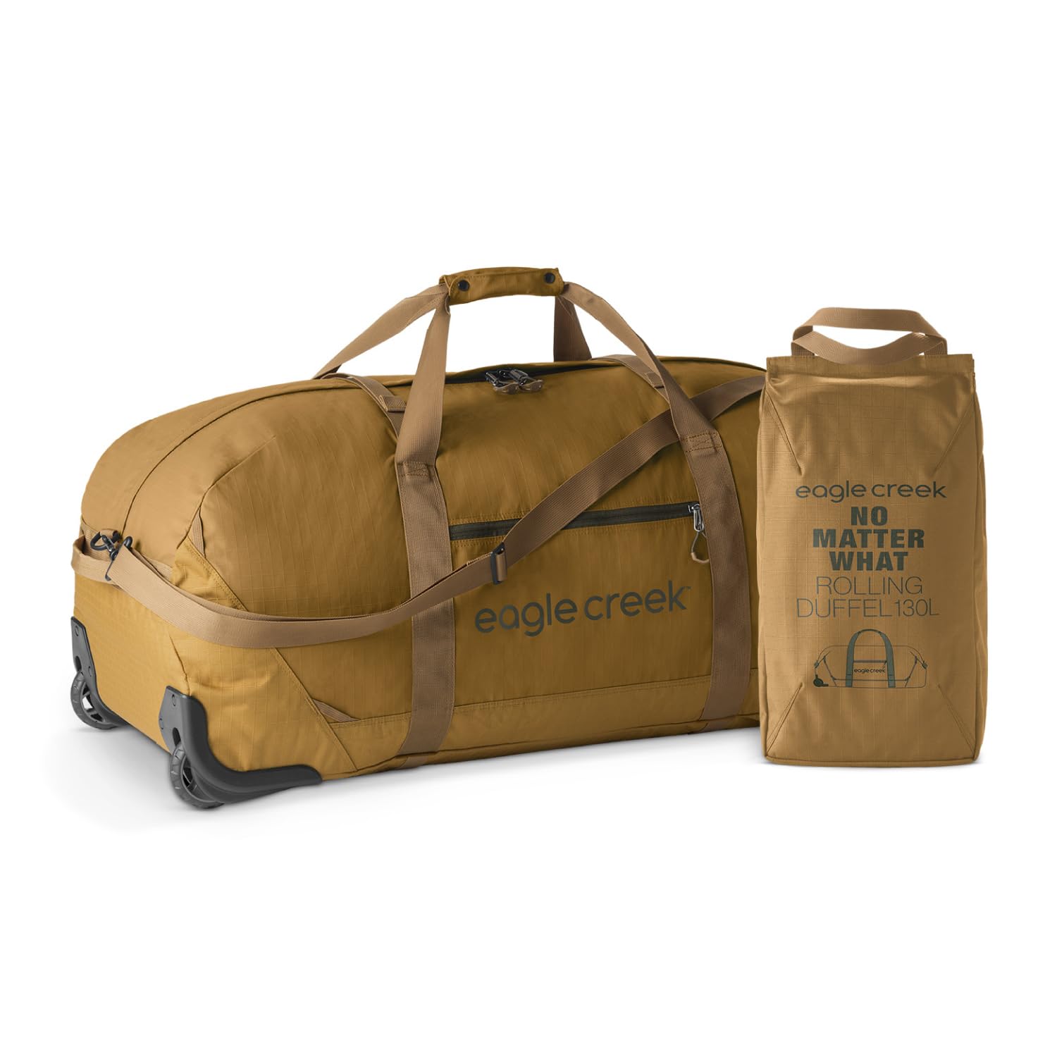 Eagle Creek No Matter What 130L Rolling Duffle Bag with Wheels, Padded Handle, Removable Shoulder Strap, and Quick-Access Front Pocket, Collapsible, Safari Brown