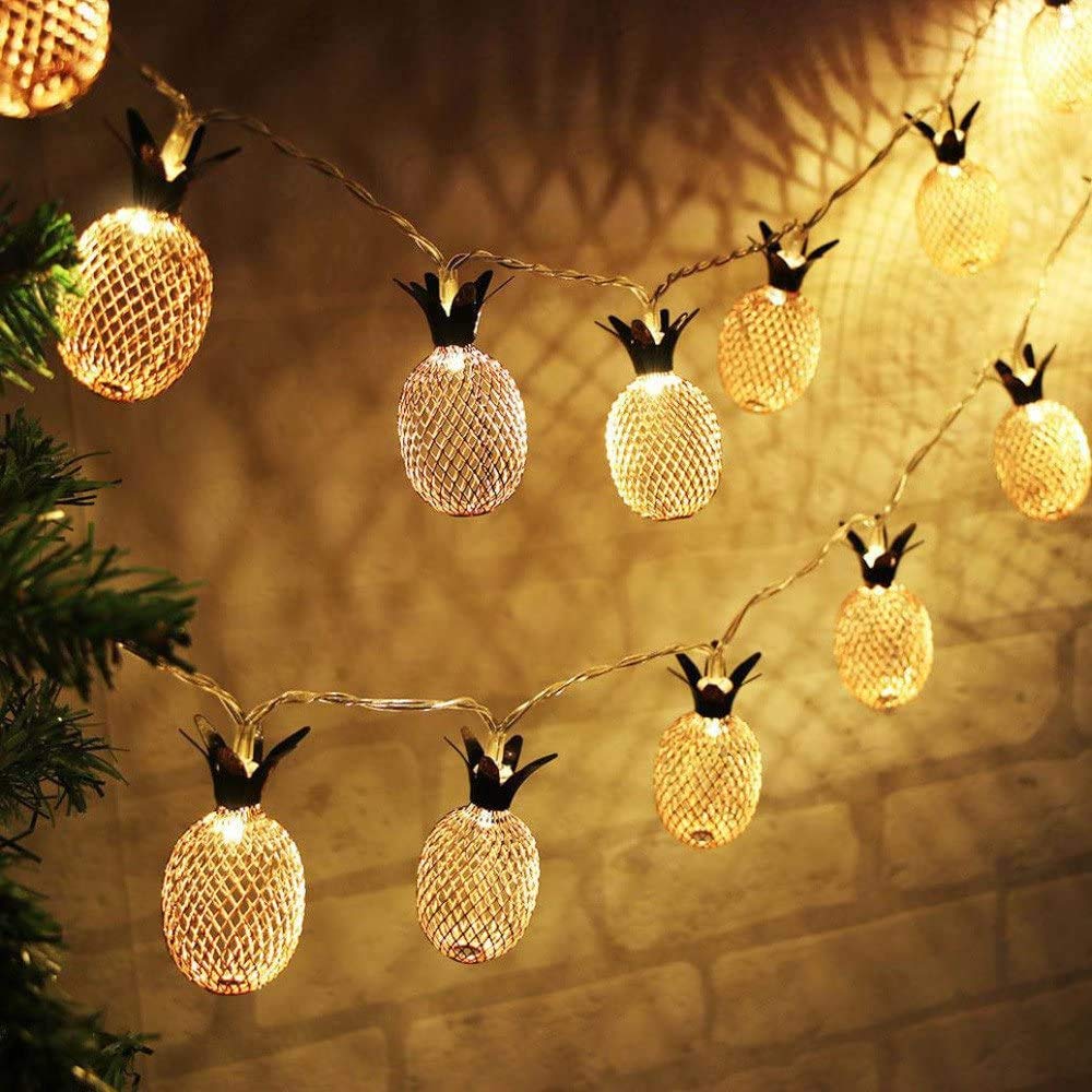 Hulx Rose Gold Geometric String Lights, 3M 20Led Metal Fairy String Lights Geometric Metal Fairy Lights Battery Operated Fairy Lights (Pineapple)
