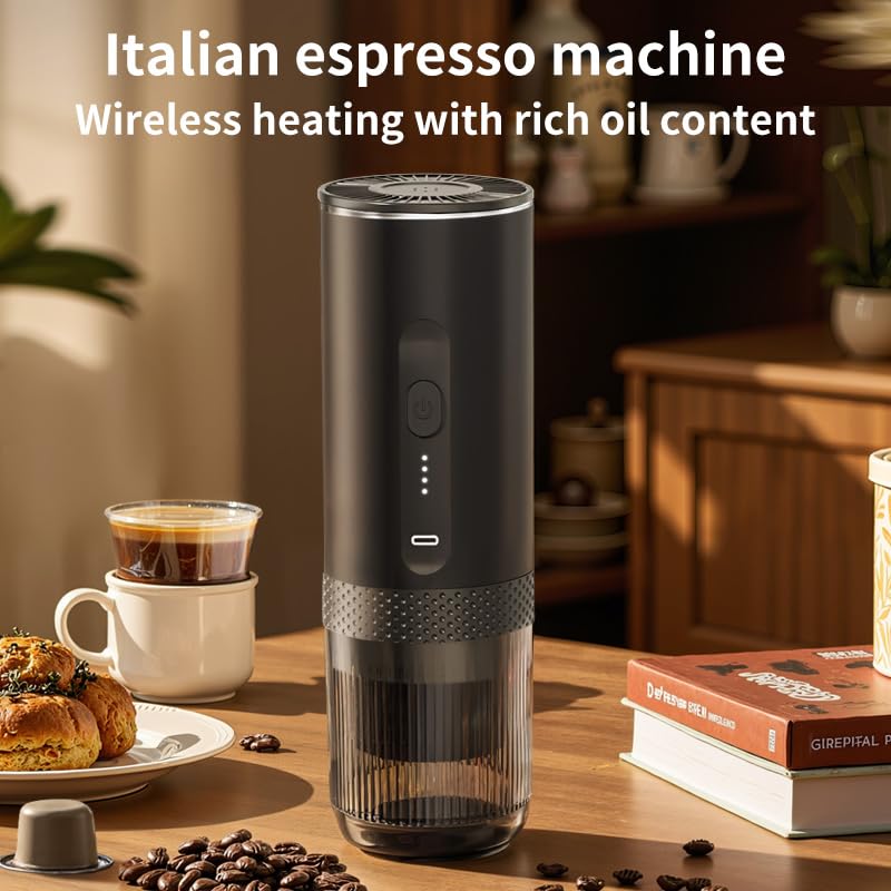 Image of Portable Coffee Machine Mini Electric Espresso Maker for Coffee Pods & Ground Coffee | USB-C Fast Charging | Compact & Lightweight for Travel, Home, Office & Outdoors | One Touch Operation
