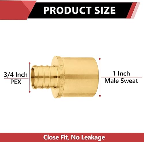 Miniatura 2 de EFIELD Pex - Juego de 5 accesorios de latón para engarzar, 34 x 1 pulgada, adaptador de cobre macho (tubo interior de cobre), ASTM F1807