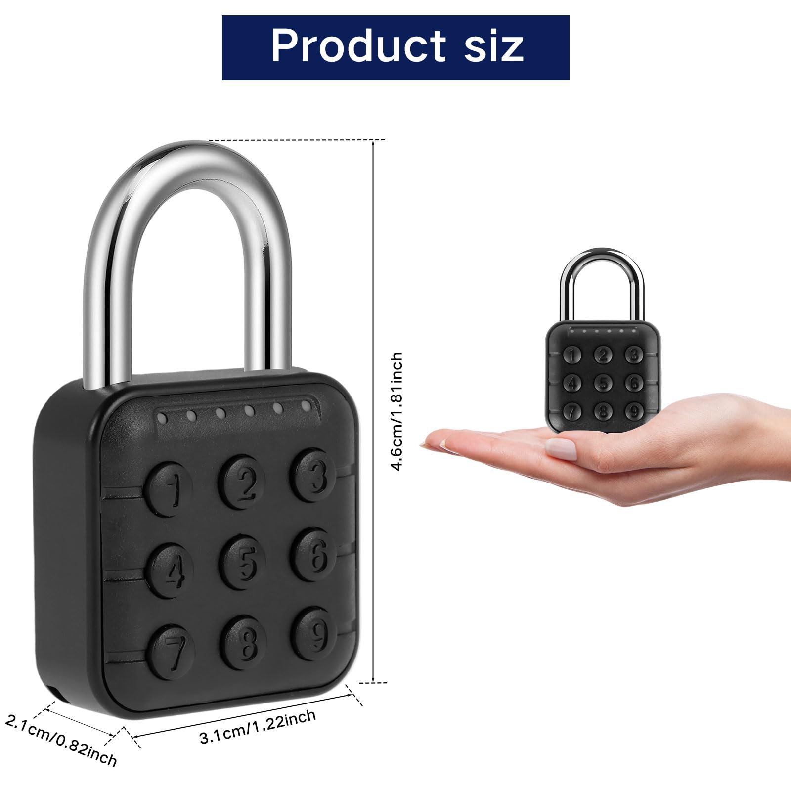 Combination Lock, 6 Digit Password Code Digital Padlock Push Button Safe Padlock Security Padlock Waterproof Locker Lock Aluminum Alloy Apartment Lock for Home Hotel Indoor