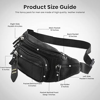 Nabob Leather Fanny Pack Multifunction Hip Bag Travel Pouch for Men and Women- Multiple Pockets & Sturdy Zippers Ideal for Hiking Running Cycling and More