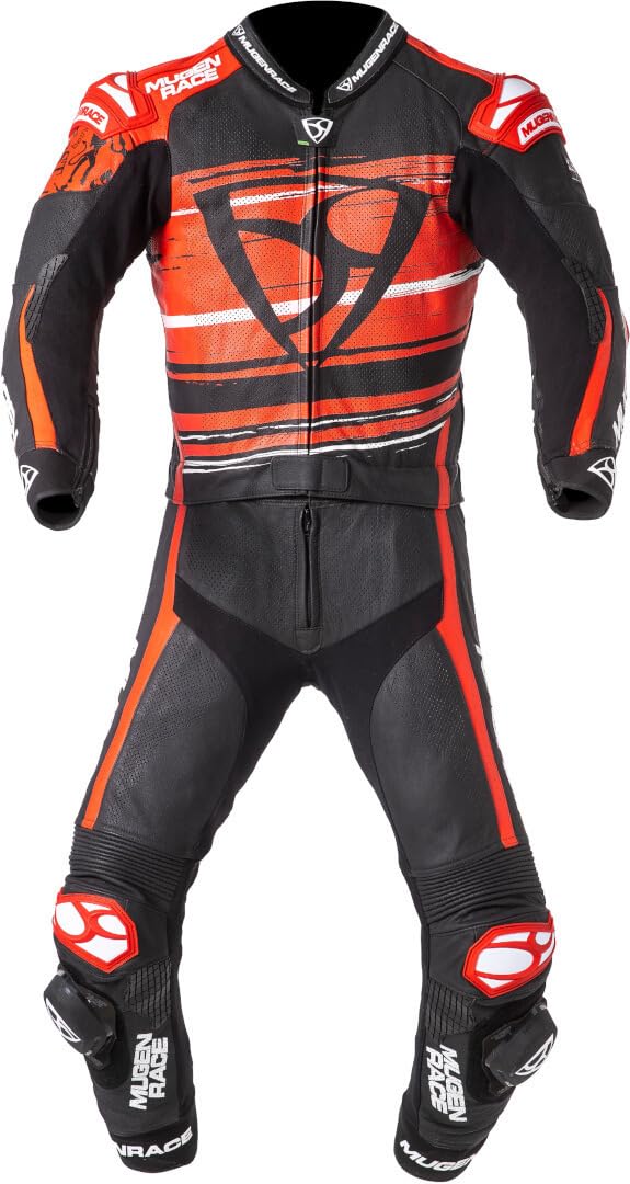 MUGENRACE RC-Max Due perforowany dwuczęściowy skórzany kombinezon motocyklowy, czarny/biały/czerwony, 48