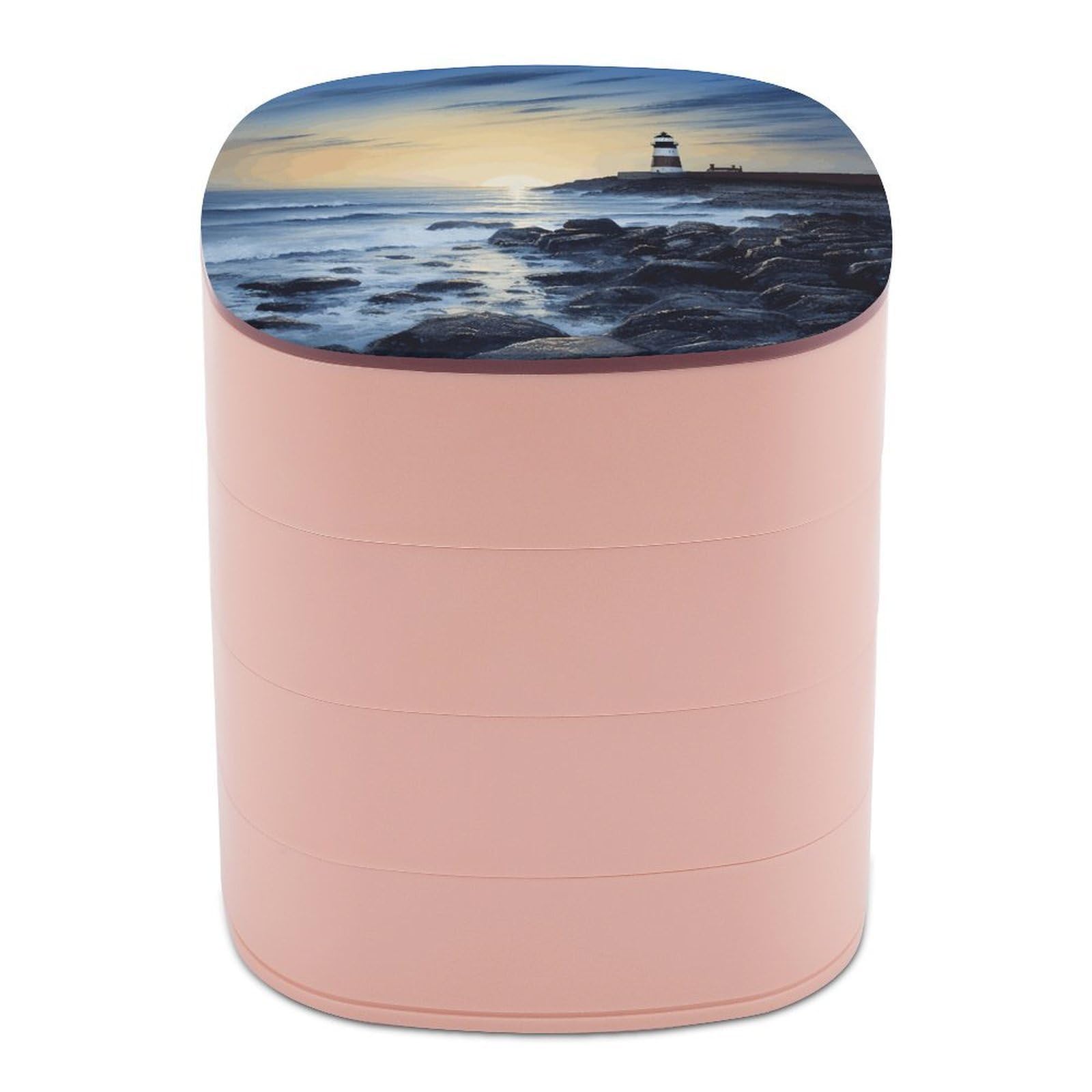 VstaDank The Seaside Lighthouse Jewelry Box 360° Rotatable Jewelry Organizer 4 Layers Jewelry Case with Lid Fashion Portable Earring Holder for Bracelets Rings Bracelets Vanity