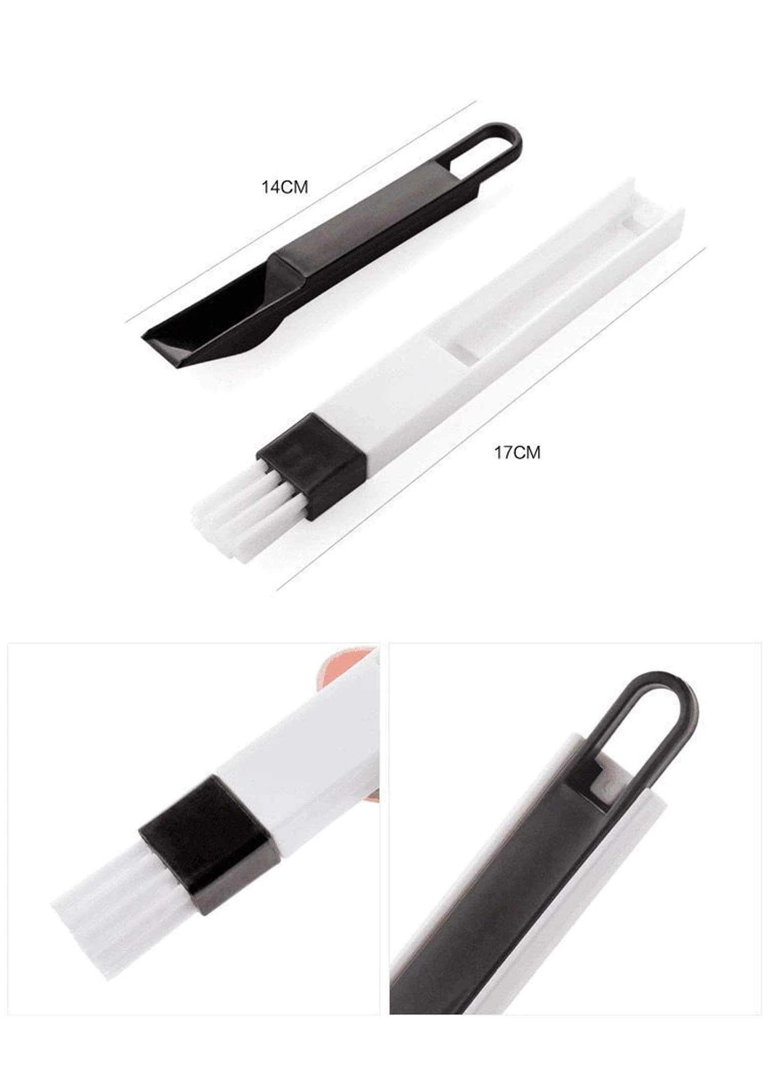 MEZON Plastic Multipurpose Kitchen Bathroom Door Window Groove Cleaning Brush Grooves Keyboard Small Brush with Dustpan Crevice Brush (Black-White) 1