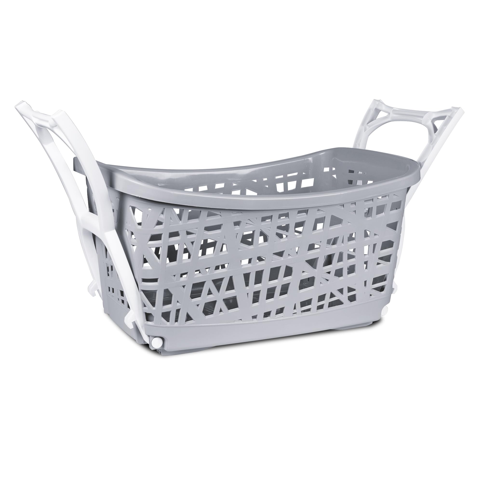 Cesto para Ropa Sucia Plegable con Patas, Cesta de Colada 40L, Diseño Ventilado de Rejilla, Cesto Lavandería de Plástico Fácil de Limpiar, Gris y Blanco, 59 x 38,5 x 69 cm