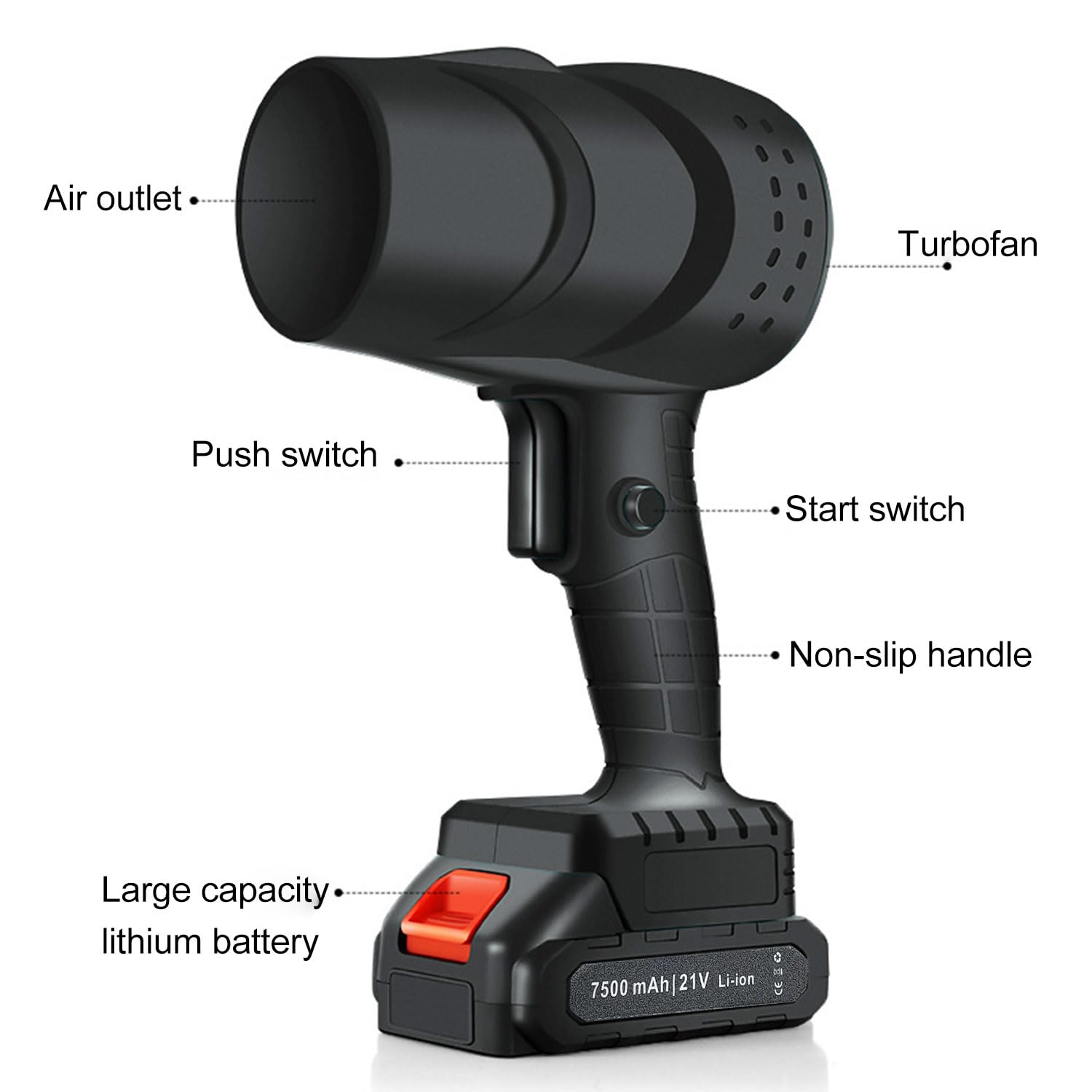 Soplador de Hojas, Soplador de Aire Eléctrico, Sopladora de Hojas con Bateria 1500mh, Turbo 120 km/h, Motor Escobillas, Sopladora de Aire Inalambrico Portátil para Jardín, Césped Exteriores (Negro)