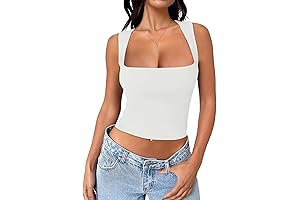 Butsmooth Women's Double-Lined Square-Neck, Going Out Tank Tops, 2024 Clothes