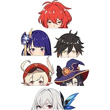 Genshin Pack 6 mini Stickers Peeker Anime Manga Decal Stickers, Ideal for Cars, Laptop, Skateboard, Wall Decor, UV Resistant 2 x 1.5