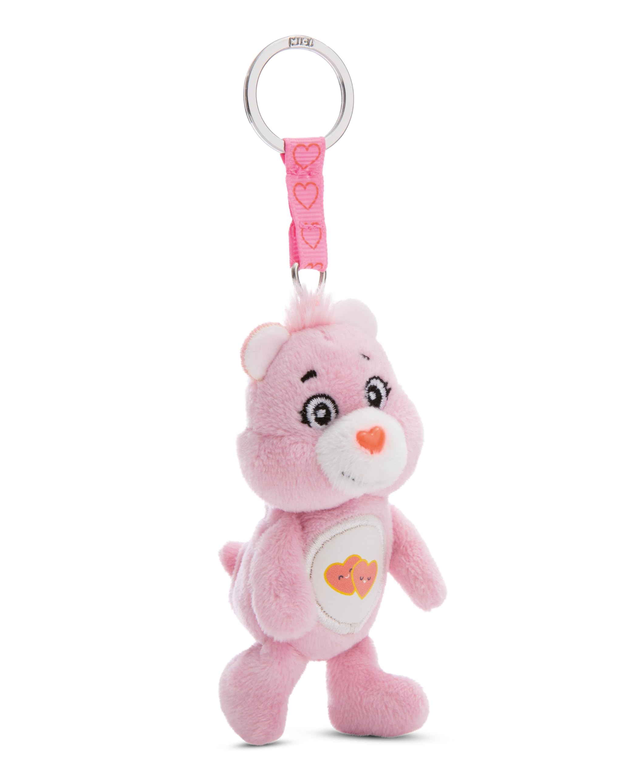 NICI Care Bears key ring Love-a-Lot Bear 10cm - Cuddly toy pendant for children & adults, with key metall ring holder to hang on keys, cord, bags - 61379