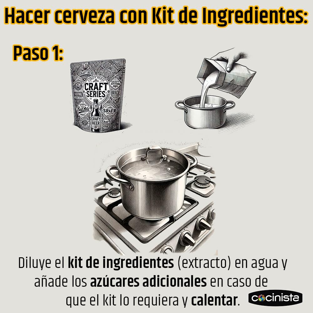 Cocinista Kit Cerveza Artesanal Casera 30 L con Malta y Levadura Incluidas Fermentador con Grifo Antisedimento, Airlock, Chapador y 100 Chapas Guía en Español para Fermentar y Embotellar