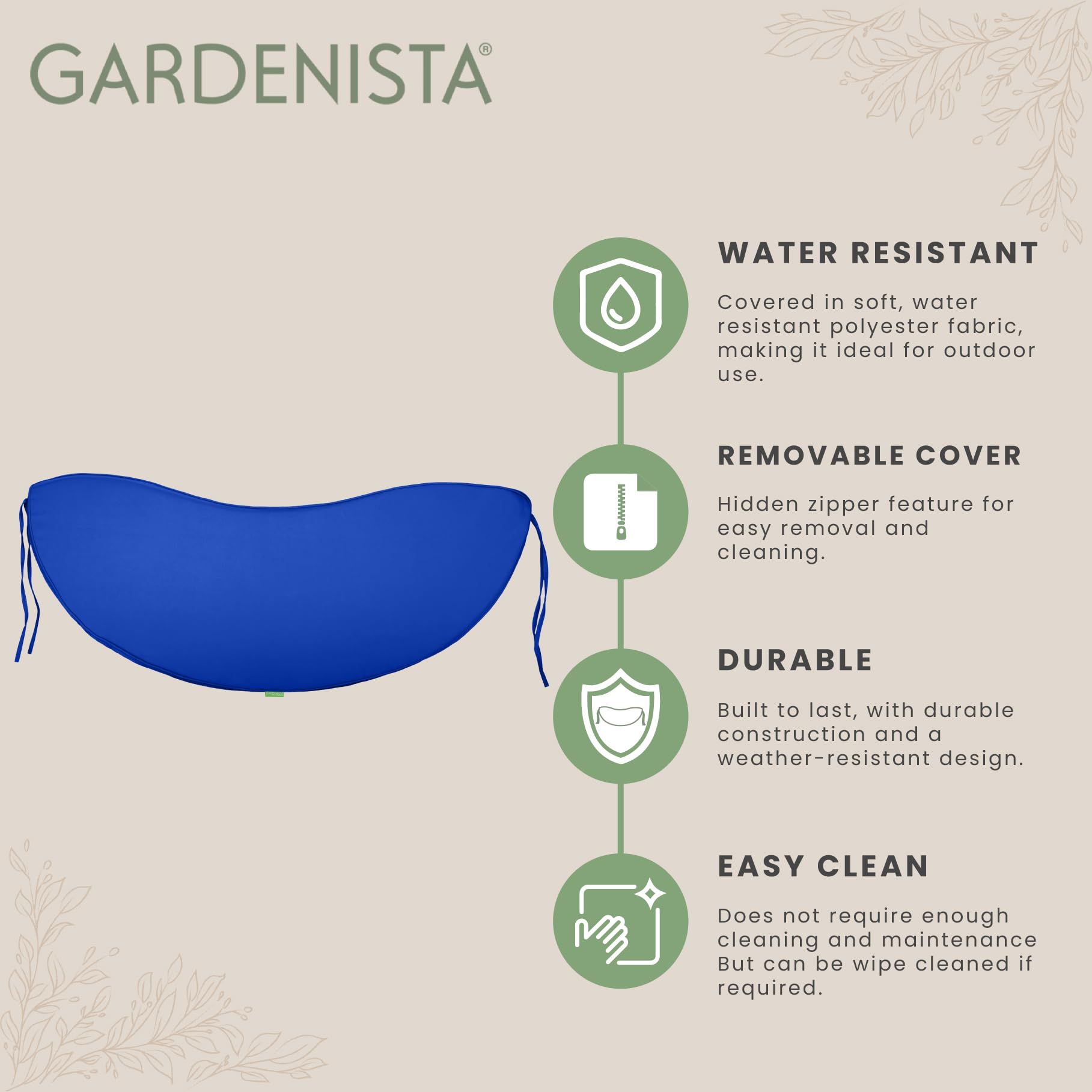 Gardenista Cuscino per panca da giardino curvo a banana, 138 x 50 cm, spesso resistente all'acqua per esterni, con lacci di sicurezza, cuscino morbido e confortevole, per mobili da patio, cuscino