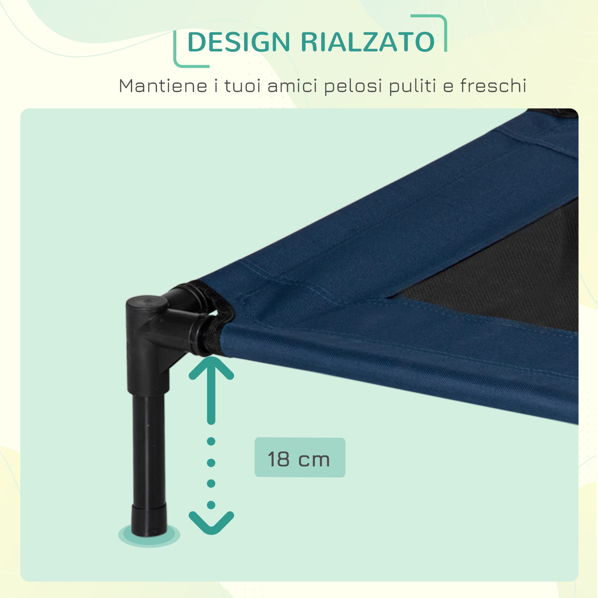 PawHut Letto Rialzato per Cani, Cuccia da Viaggio Animali Domestici fino 20kg, Campeggio, Impermeabile - 76x61x18cm