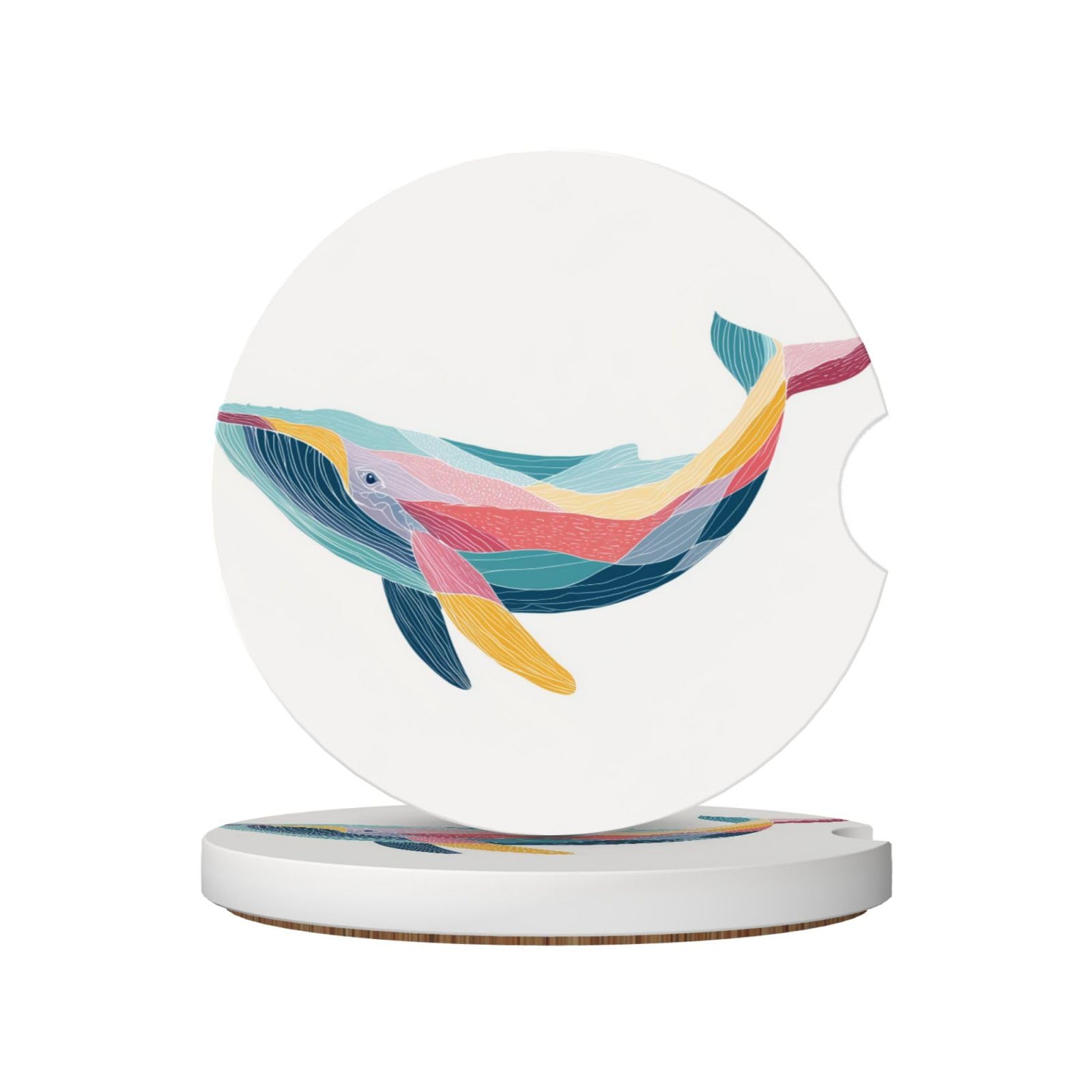 Colorful Whale Simple Hand-Drawn Style Ceramic Coasters,2pcs