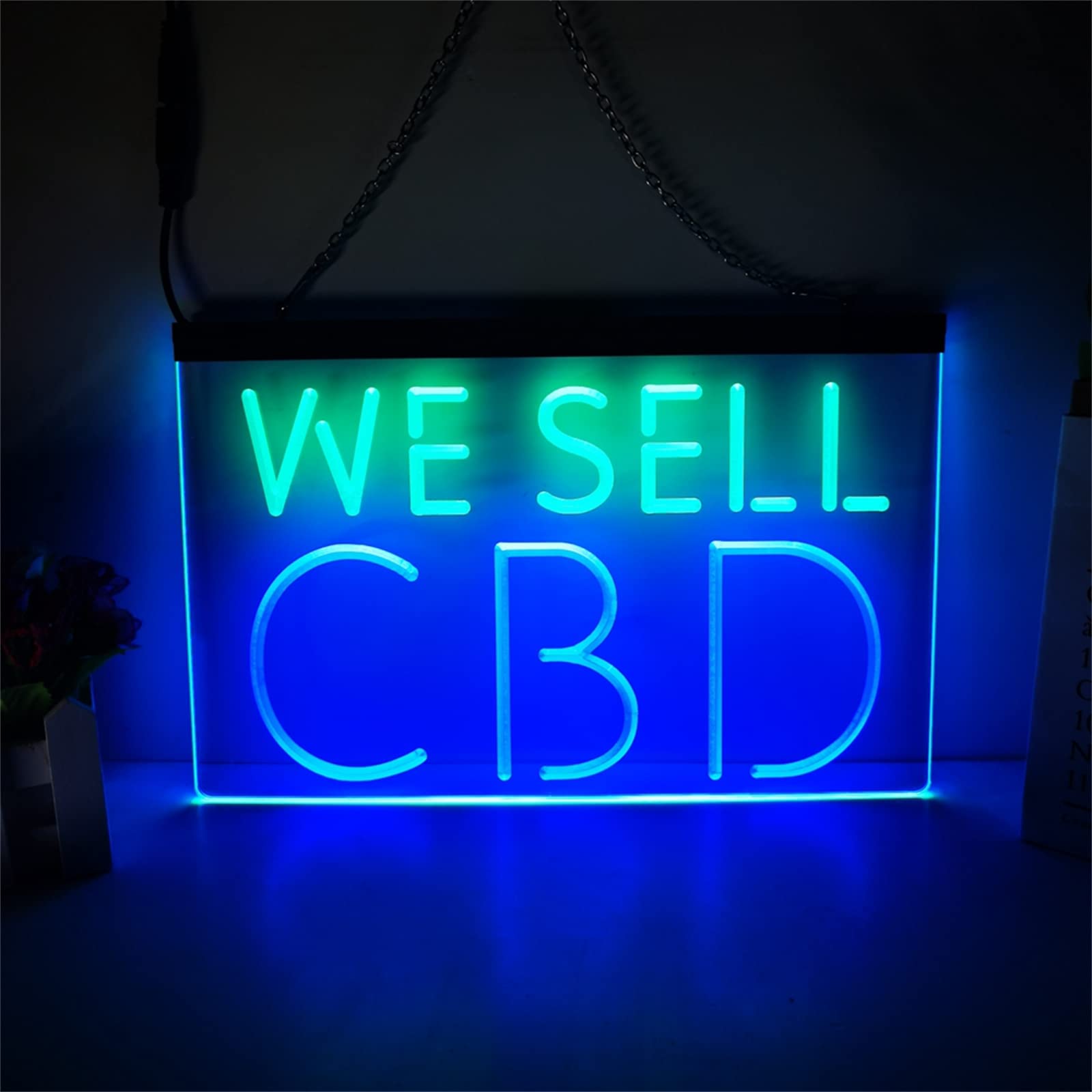 FINOTI CBD Neon Sign CBD 2 Color Display LED Neon Sign Motorcycle Club Bar Hotel Game Hall Cafe Ambience Decoration Home Decoration Bedroom Wall With Chain,D,15.7"x11.8"