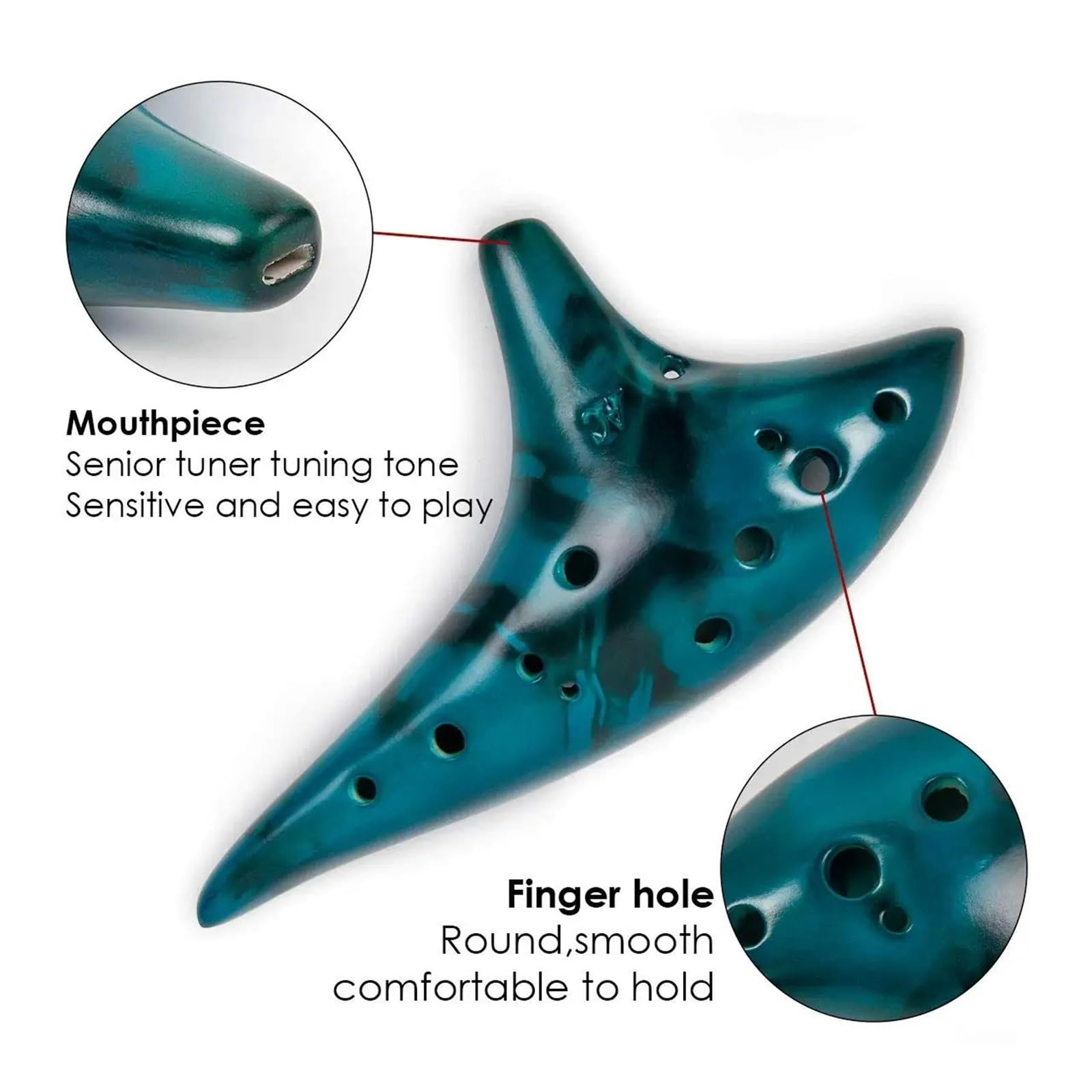 Ocarina Ceramica Alto C Strumento musicale Ocarina in ceramica Alto C a 12 toni con cordino for collo a libro di canzoni, borsa for il trasporto, ideale for i principianti per Principianti Adulti