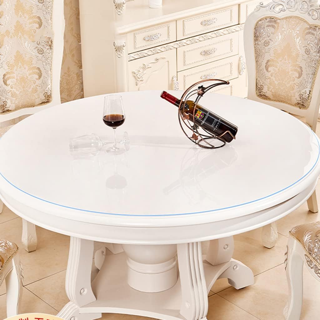 White Lazy Susans Rotating Turntable, Wood D70/80cm with PVE Transparent Soft Glass Mat for Dining Table and Serving Round Wood Rotating Platter