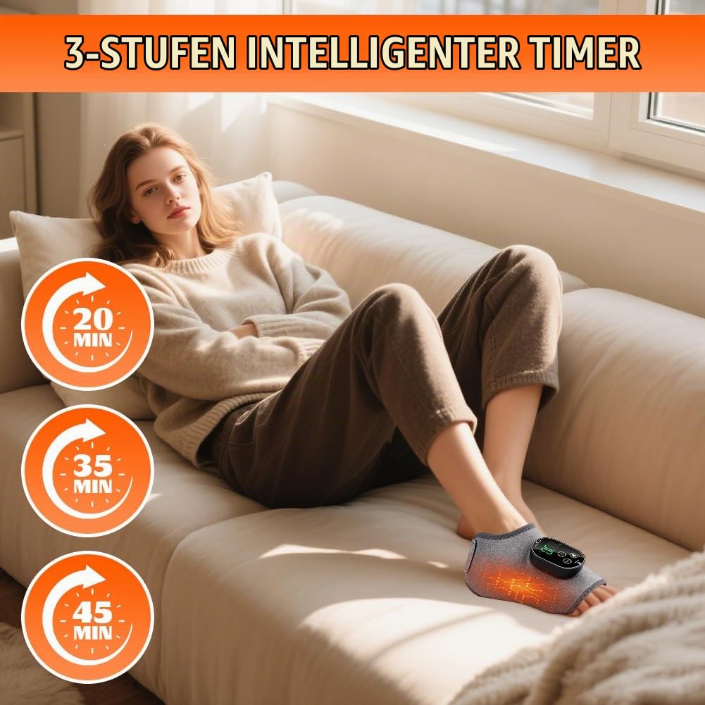Fussmassagegerät Elektrisch,3-In-1-Fußmassager,2 Stück Foot Massager Kabellos,Portable Cordless Ankle Massagers, 6 Heizstufen＆3 Vibration, Timer für Schmerzlinderung und Tiefenentspannung