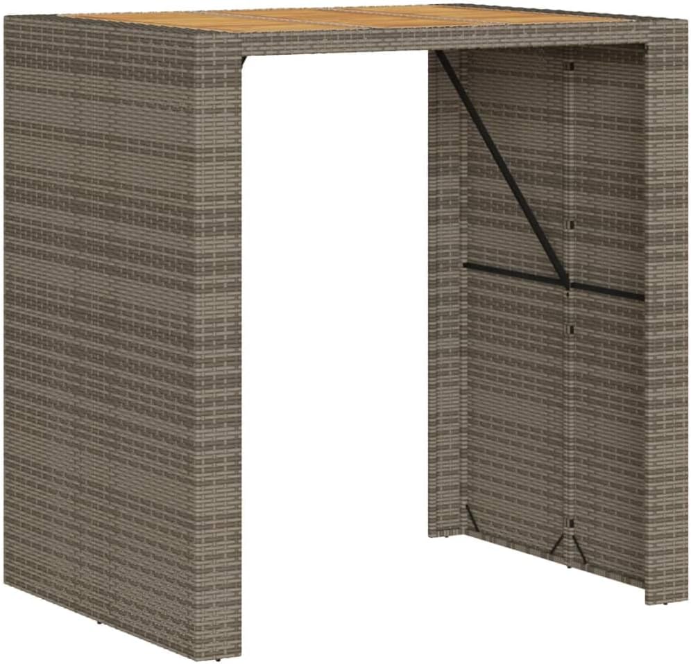 vidaXL Patio Bar Table with Acacia Wood Top, Outdoor Table, Garden Dining Table for Lawn Backyard, Patio Furniture, Modern Style, Gray Poly Rattan