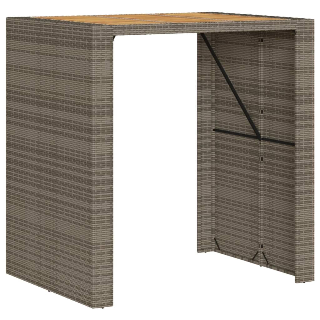 Table de Bar de Jardin Mange-Debout Extérieur en Résine Tressée Grise et Bois d'Acacia Massif, Table Haute pour Terrasse, Balcon, Cour et Jardin, 105 x 80 x 110 cm