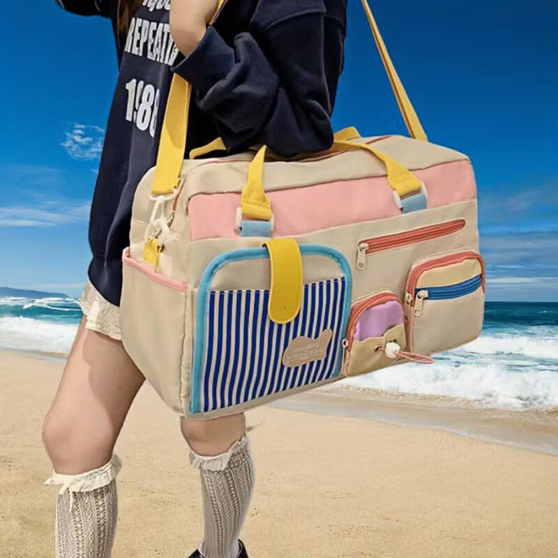Image of Lightweight Nylon Duffle Bag Multi-Pocket Travel & Sports Shoulder Bag for Women with Wet Pocket & Shoe Compartment, Weekender Overnight Luggage