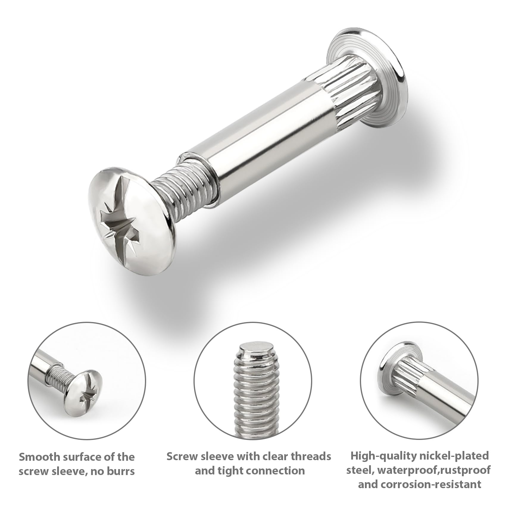 ANBOO 30 Piece Connection Screws - Furniture Connectors Cabinet Connector Set (15 x Screws + 15 x Sleeves) for 32-36 mm Wooden Panels - Image 3