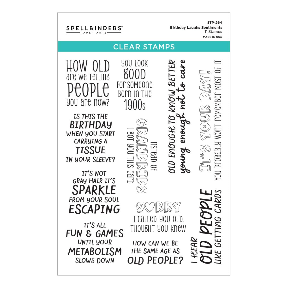Spellbinders Metal Birthday Laughs Sentiments Clear Stamp Set