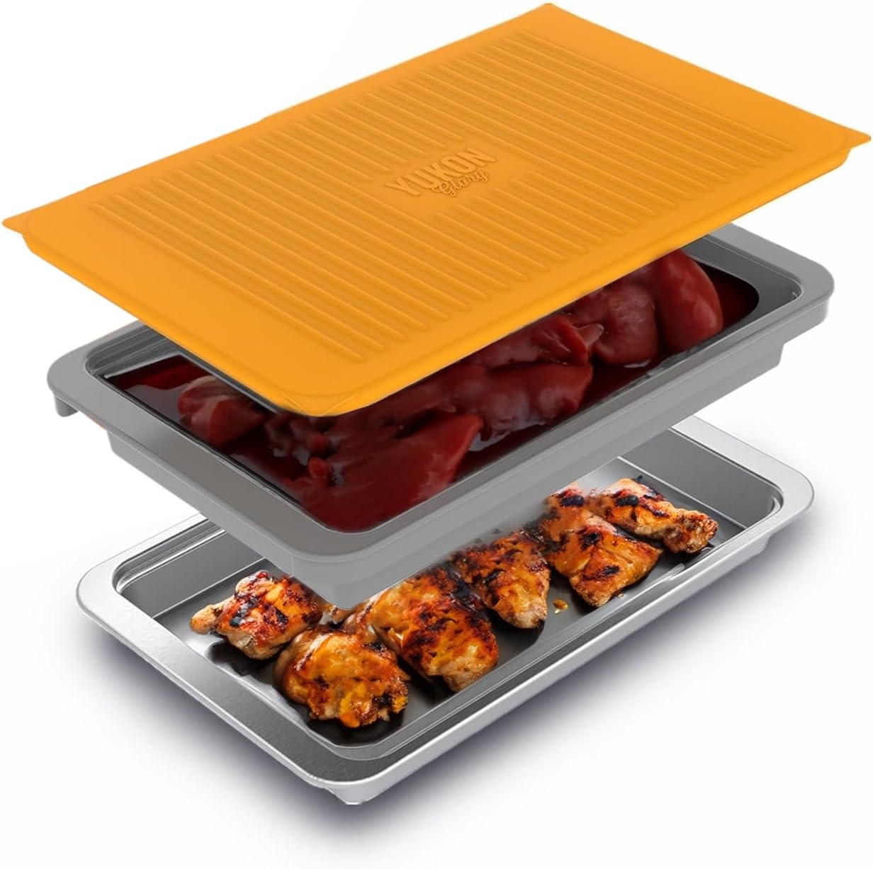 Yukon Glory BBQ Prep & Serve Set – Stackable Marinating Tray & Platter