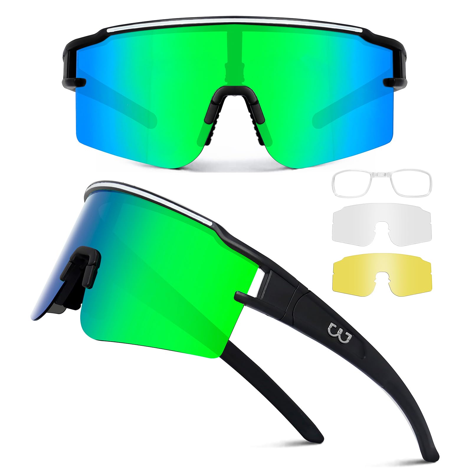 FMY Polarized Sports Sunglasses for Men Women with 3 Interchangeable Lenses,UV Protection MTB Baseball Cycling Glasses