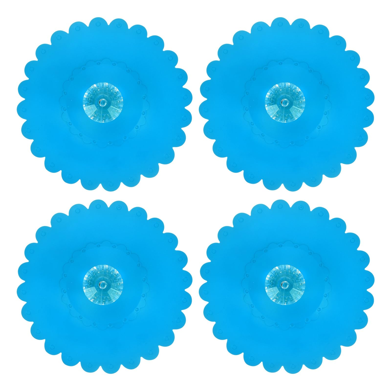 sourcing map 4Pcs Silicone Cup Covers, Silicone Cup Lids with Acrylic Clear Diamond Knob Reusable Mug Lids Anti-dust Airtight Seal for Tea Coffee Glass Mug, Dark Blue