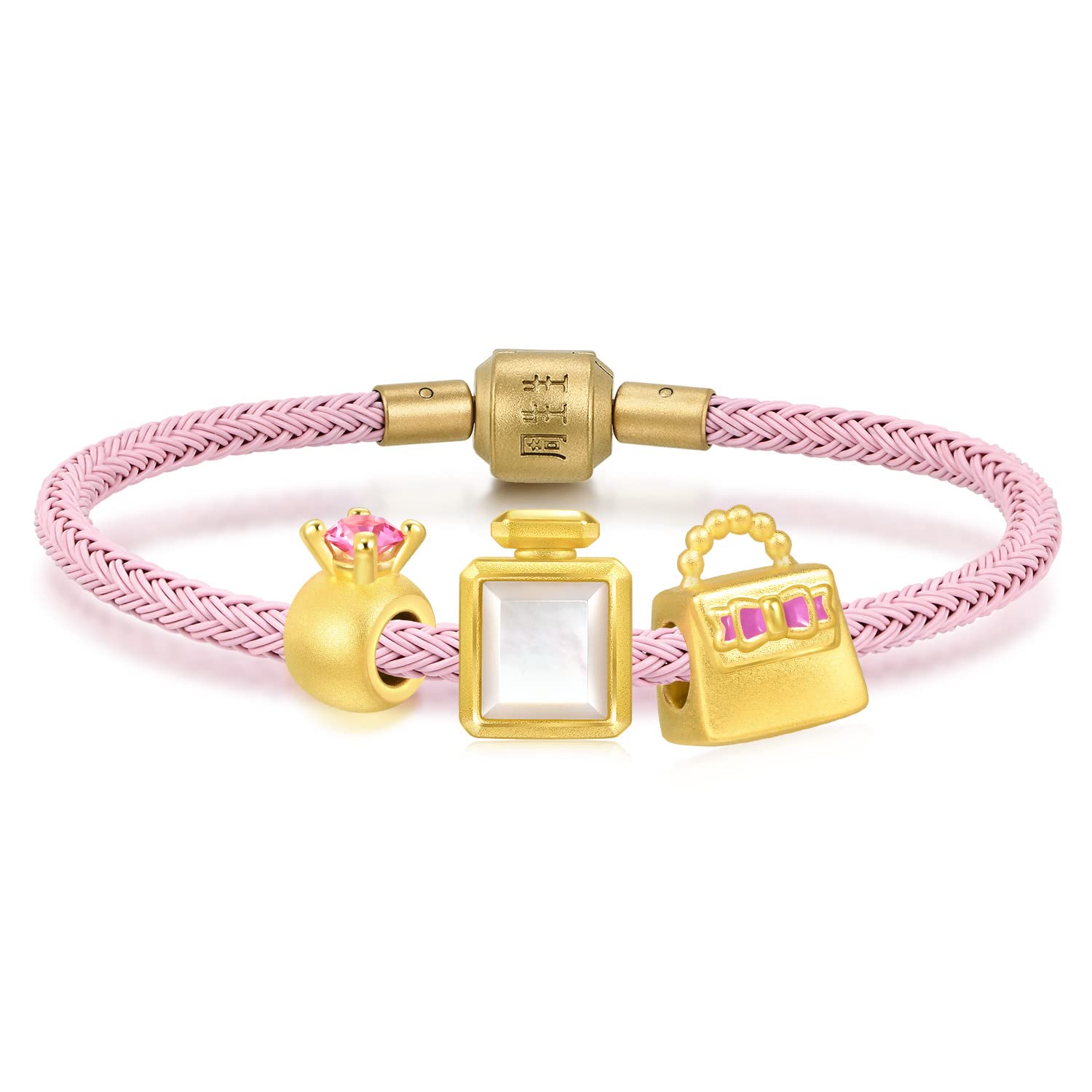 Chow Sang Sang CHOW SANG SANG Mother's Day Gift 999 24K Gold Charme Mini Charm Handbag Perfume Crystal Ring Mini Charm Bracelet for Mothers Mum, Jewelry Set 93867C 93521C 92094C