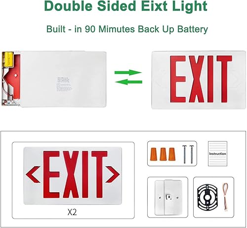 Miniatura 3 de Luz LED roja de salida de emergencia, estándar, batería de respaldo, doble lámpara LED ABS resistencia al fuego con certificación UL 120-277V (señal