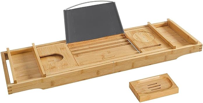 SONGMICS pont de baignoire extensible bambou porte-gobelet