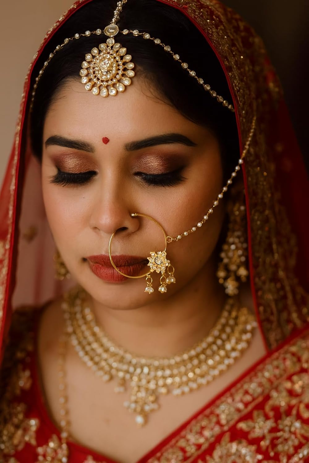 Touchstone Indian Bollywood Desire Designer Bridal Jewelry Nath (Nose Accessory) in Gold Tone for Women. - Image 3