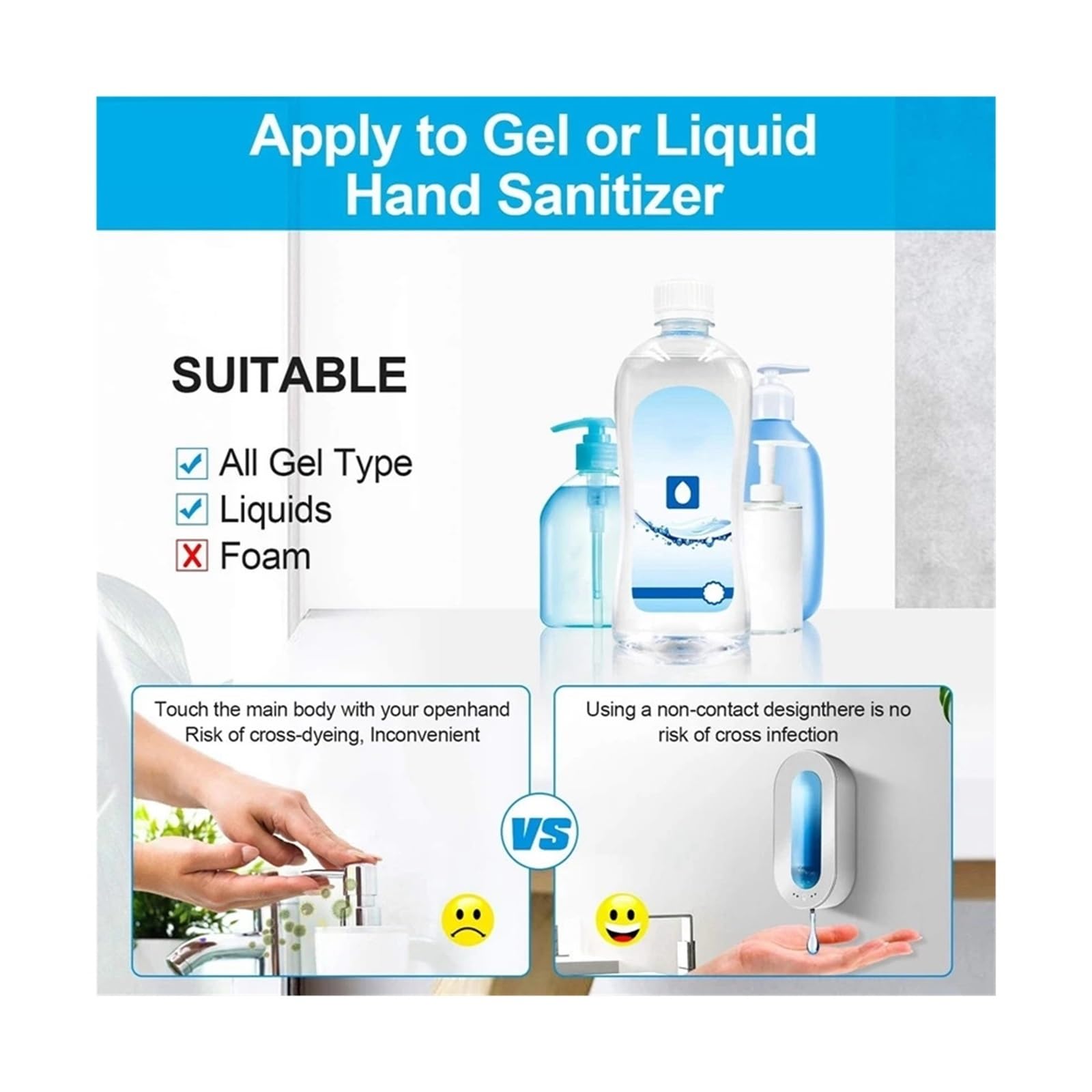Dispensador automático de jabón con sensor de movimiento, soporte de pared, 700 ml, sin contacto para jabón líquido y gel