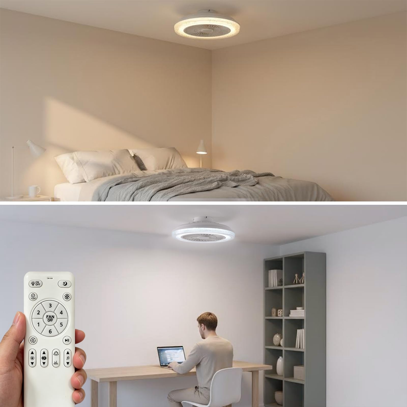 50cm RGB Deckenventilator mit Beleuchtung Musik Lautsprecher Deckenlampe | Fernbedienung und APP Dimmbar, Bluetooth Decken Lampe mit Ventilator Umkehrbar Leise für Schlafzimmer Kinderzimmer