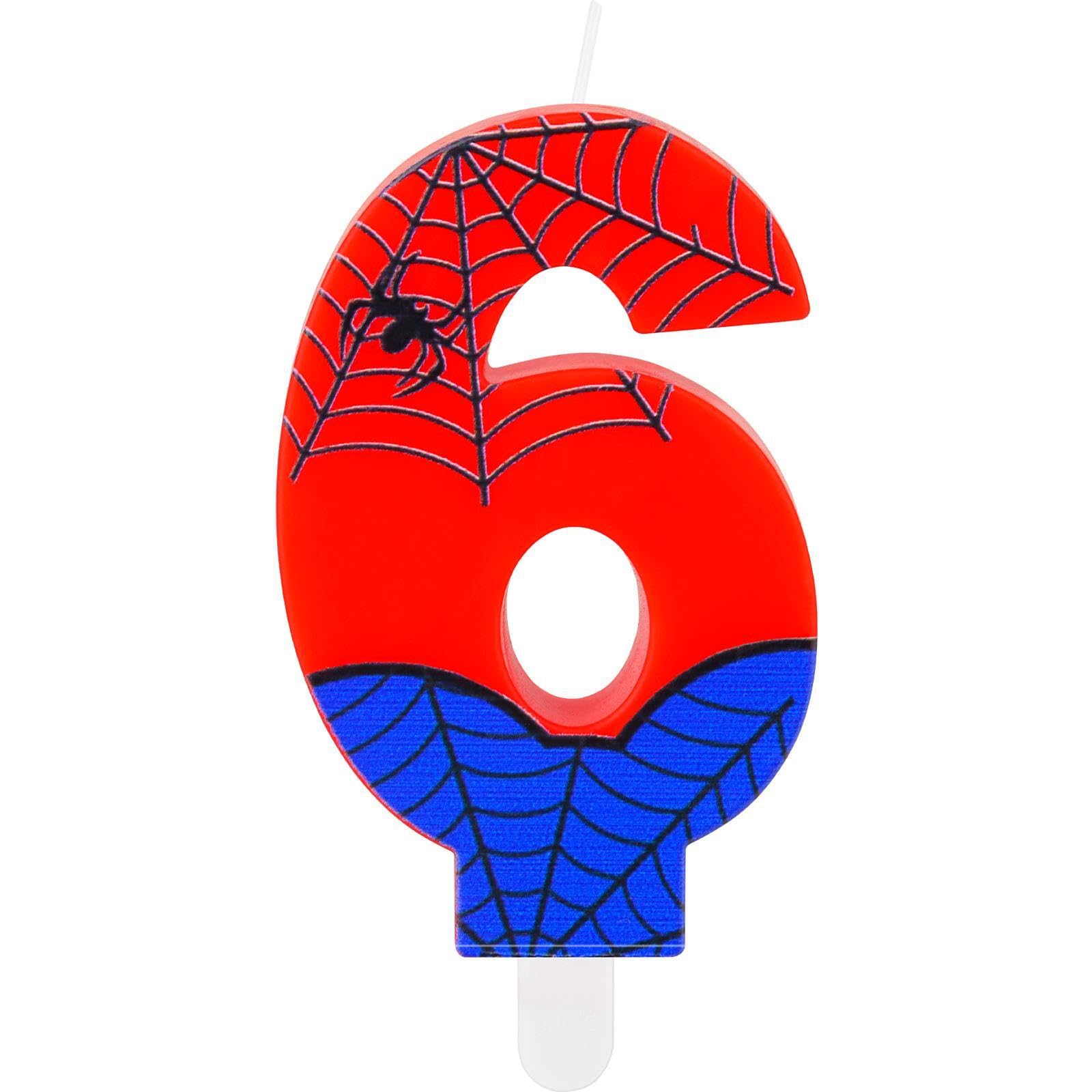 iNINGER Spider Themed Birthday Candle,Red Birthday Candles Spider Cartoon Themed Happy 6th Birthday Candles Number 6 Candle Decorations for Boys Girls