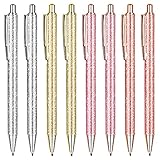 Unibene 8 Pcs Glitter Ballpoint Pens, Cute Pretty Rose Gold Metal Retractable Journaling Pens for...