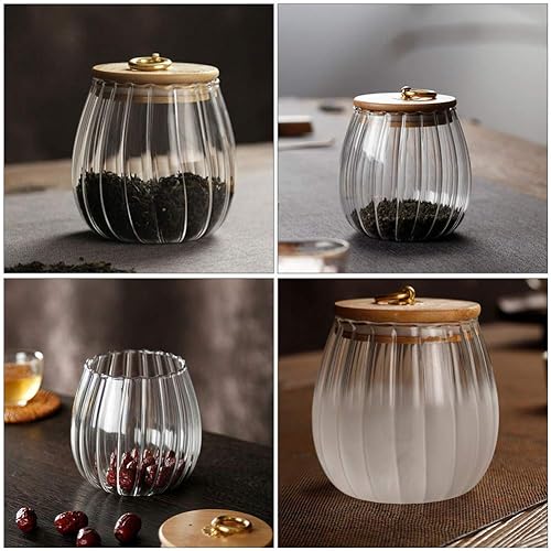 Miniatura 8 de ABOOFAN Recipiente de vidrio para almacenamiento de alimentos con tapa de madera, en forma de calabaza, té de miel, leche en polvo, granos de café,
