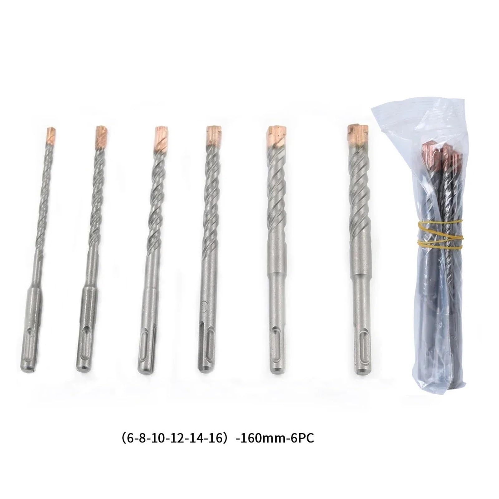 Set Di Punte Da Trapano A Percussione SDS Plus 7 Pezzi 4 Flauto 5 6 8 10 12 14 16 18mm 160 200mm for Blocchi Di Mattoni In Cemento Muratura In Pietra E Granito(6-8-10-12-14-16 160)