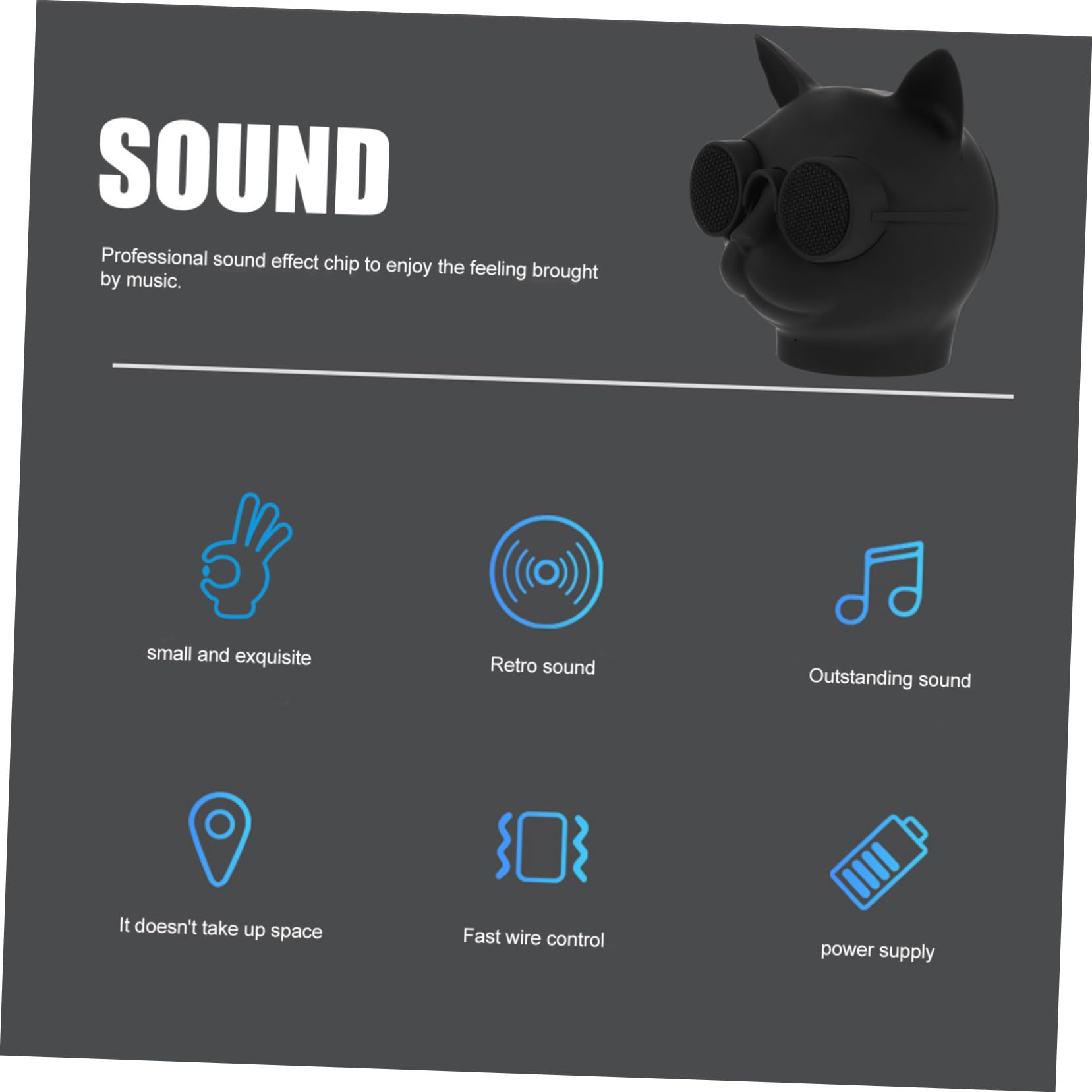 Mini-enceinte Portable Tête de Chat sans Fil 1500 Mah Plastique Noir